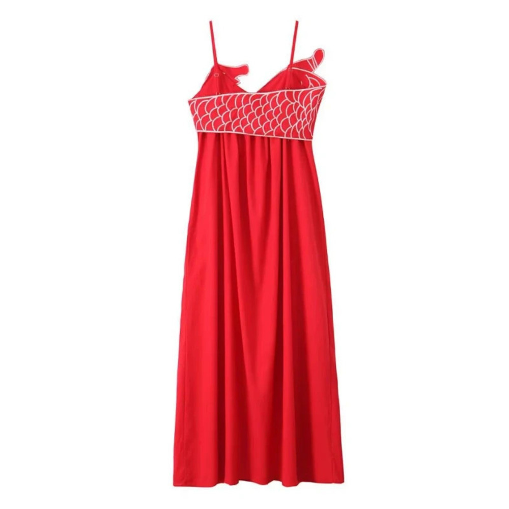 ZARA Red Embroidered Strappy Dress